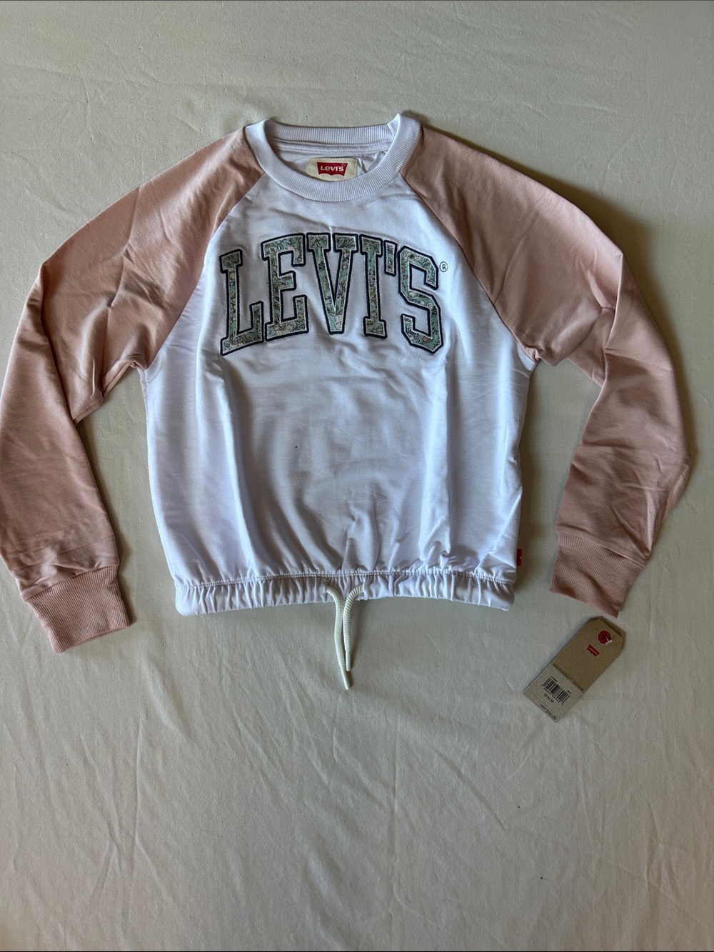 Girls 10-12 YRS Levi's White & Pale Pink Raglan Logo Sweatshirt with tag